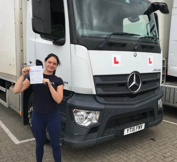 Female Driver Celebrates passing her LGV Cat C1 licence